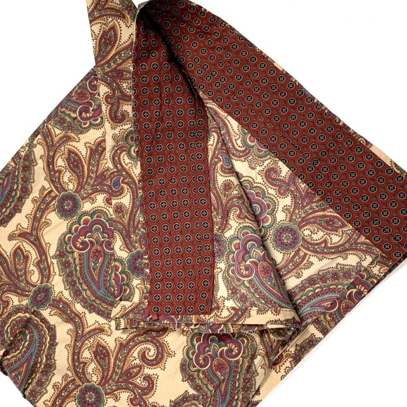 2 Handmade Paisley Print Curtains Drapes Tan Red - Picture 2 of 6